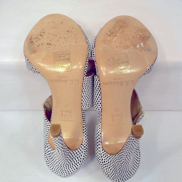 L.K.BENNETT OF LONDON BLACK AND WHITE OPEN TOE HEELS SIZE 6.5 (37) EUC - Picture 7 of 7